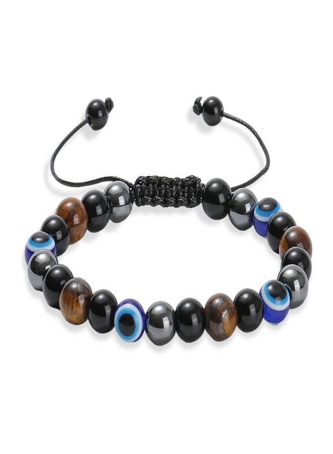 Dhdgzq Blue Evil Eye Bracelets,Evil Eye Lucky Bracelet for Protection Blessing,Black Bead Protection Jewelry Handmade Bracelet for Women Men Gift (8mm Multicolor) - Image 1